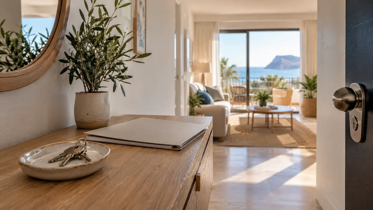 Entrée d’appartement lumineux avec clés et dossier